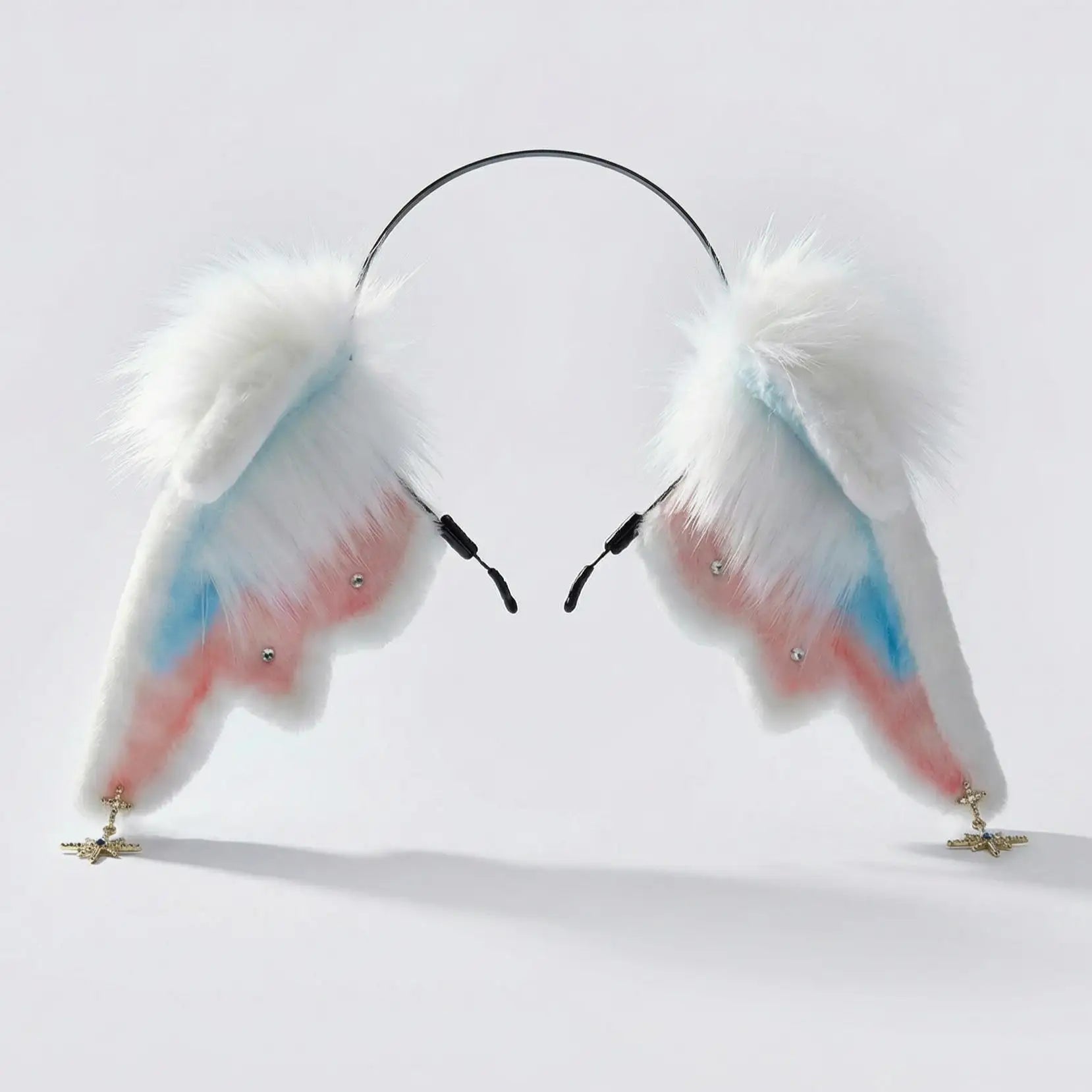 E0014 Angelic Sheep Ear Furry Headband with Cross Charms Cute Plush Animal Ears Hairband Kawaii Lolita Cosplay Accessory