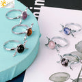 CSJA New Moon Sun Natural Crystal Rings Adjustable Amethyst Rose Quartz Witch Rings for Women G903