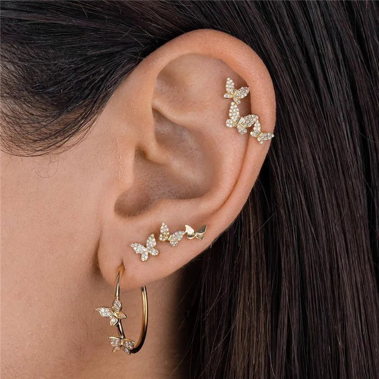 SP 925 Silver Needle Cute Zircon Butterfly Stud Earrings Jewelry for Women