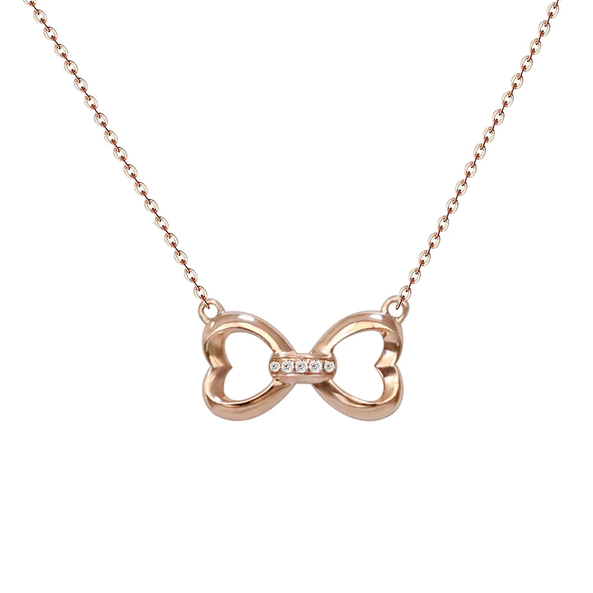 Solid Rose Gold Necklace 18K Fine Jewelry Real Diamond Bowknot Shape Pendant Necklace Women Gift