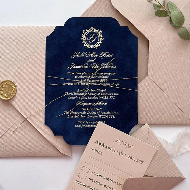 Elegant Navy Blue Die Cut Luxury Invitation Card for Event Party Wedding Invitation Suite