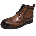 Men Formal Dress Shoes Black Brogues Genuine Leather Italian Martin Boot