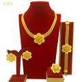 Ethiopian African Wedding Bridal Set Flower Necklace Earring Ring Bracelet Dubai 24K Gold Plated Jewelry Sets