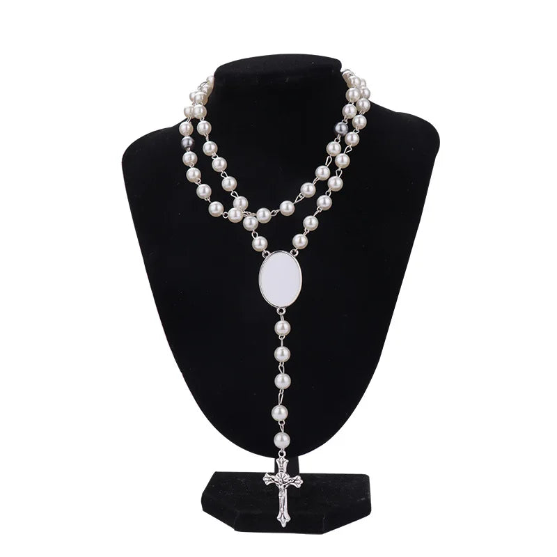Customized Photo Sublimation Blank Beads Rosary Necklace Catholic Prayer Jerusalem Holy Soil Medal Cross Religious Rosaries