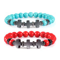 8mm Natural Stone Beaded Hematite Cross Elastic Bracelet ST252
