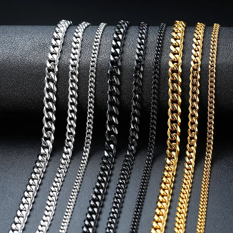Fashion Jewelry Making Supplies Curb Cuban Gold Black Silver Color Stainless Steel Twisted Rope  Men Cuban Necklace Chain