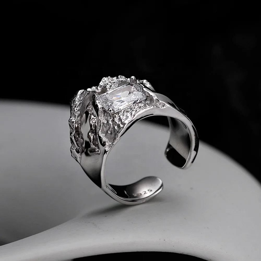 ICEBELA Jewelry Rings Open Textured Index Finger Ring 925 Sterling Silver Cubic Zirconia Luxury Wedding Rings for Women