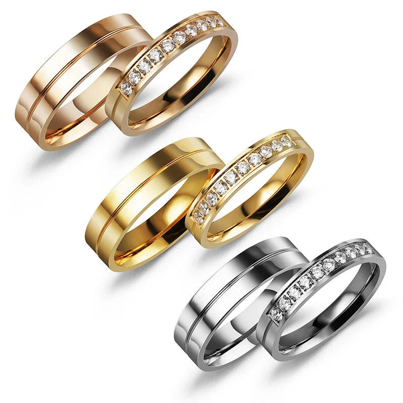 High Quality Stainless Steel Jewelry Gold Plated Zircon Wedding Couple  Jewelri Rings