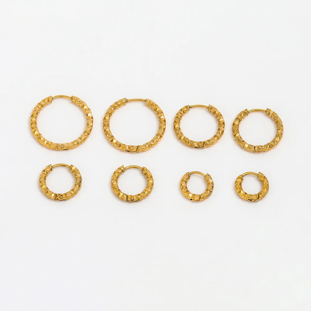Joolim 18K Gold Plated Meteor Crater Hammered  Texture Tarnish Free Waterproof Stainless Steel Earrings Fashion Jewelry