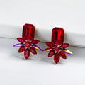 2023 New Trendy Glass Crystal Flower Square Stud Earrings Rhinestone Crystal Silver Geometric Unique Earrings for Women