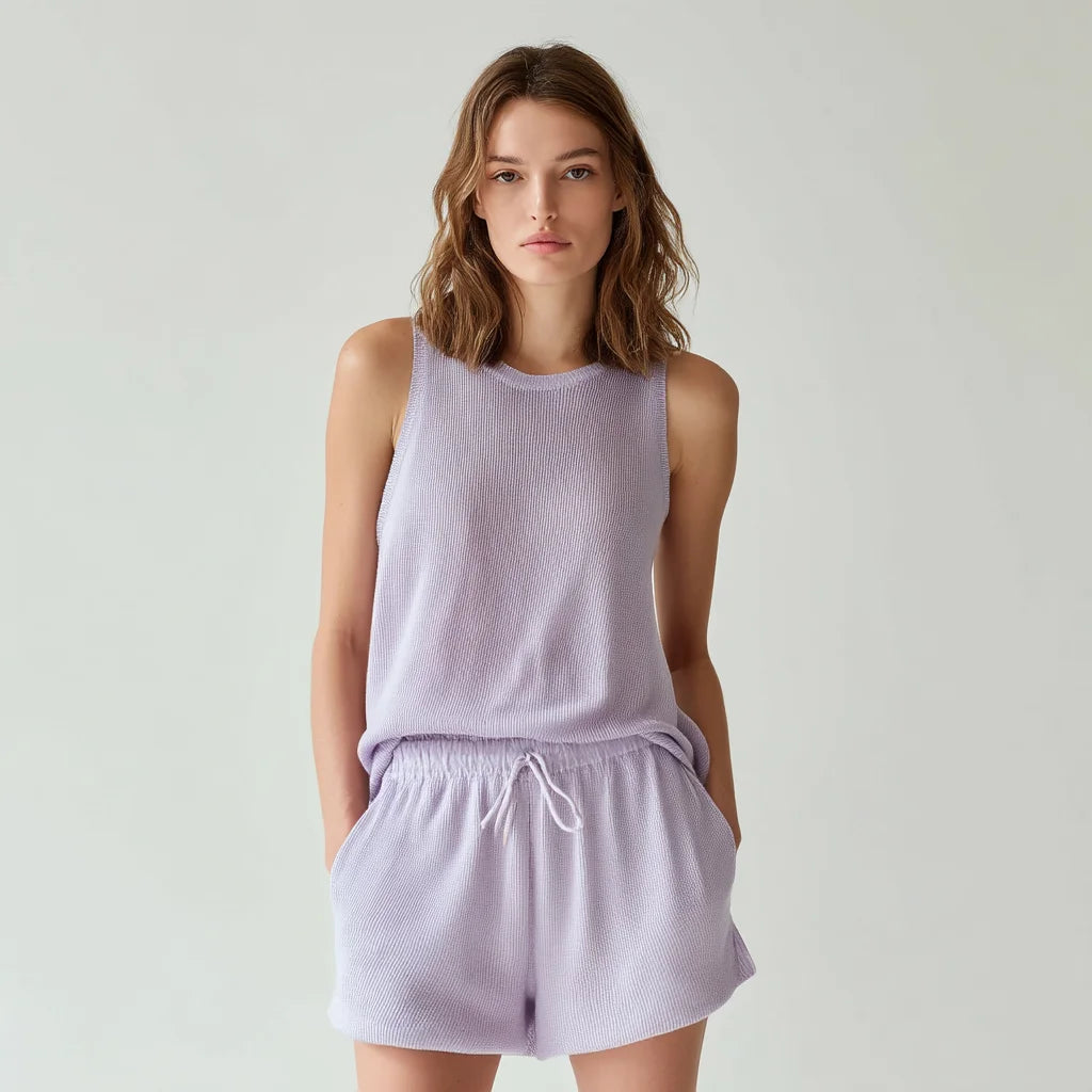 Women's Lightweight Summer Knit Set Breathable Two-Piece Outfit with Print Pattern Casual Loose Fit for Warm Weather