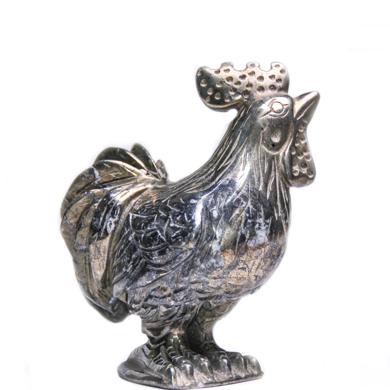 Huiying Gemstone pyrite 53*95mm cock engraving healing stones religious token precious stone crafts
