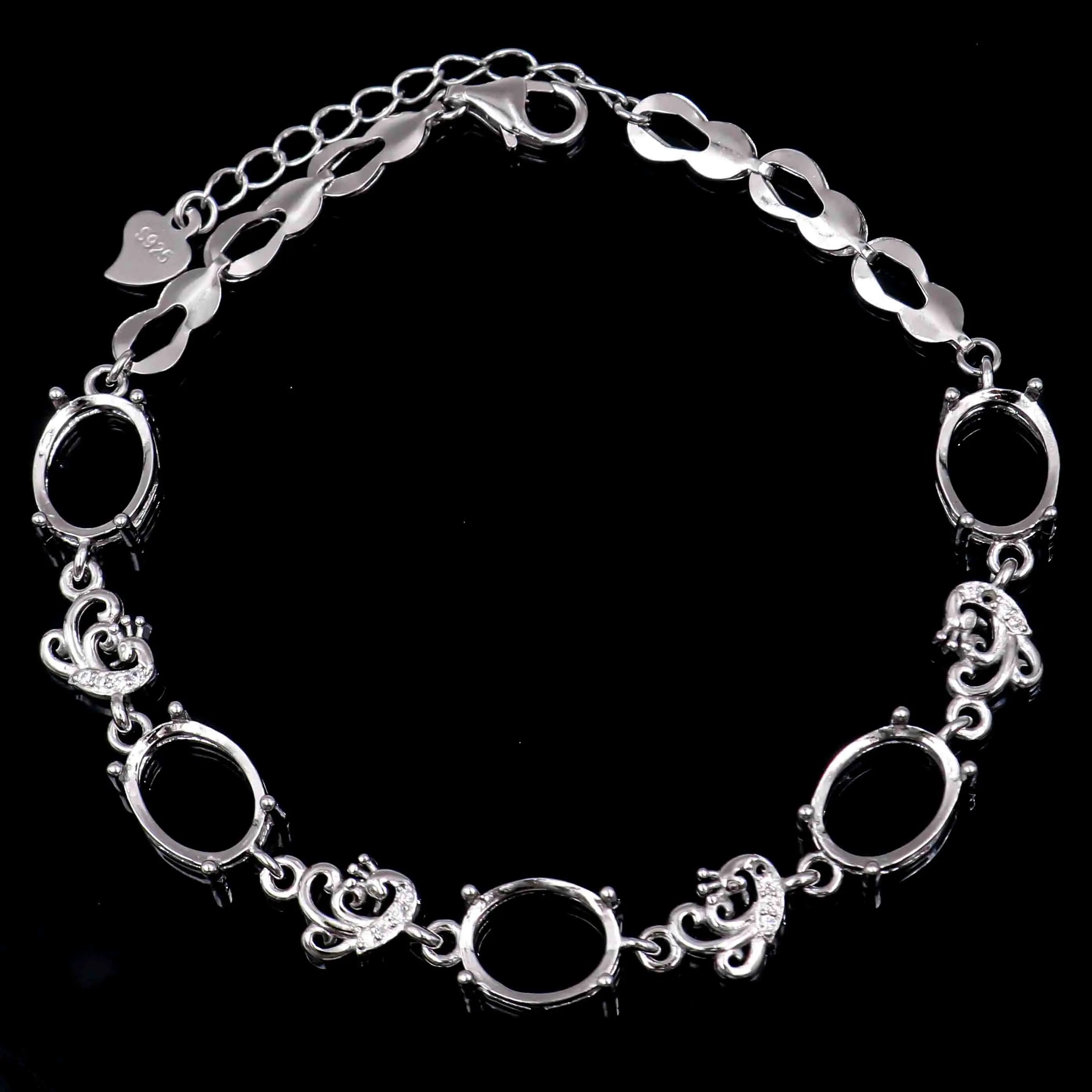 Sterling Silver 8*10mm Semi Mount Bracelet Empty Support Blank Claws Setting S925 Mountain Base Without Main Stone for Inlay DIY