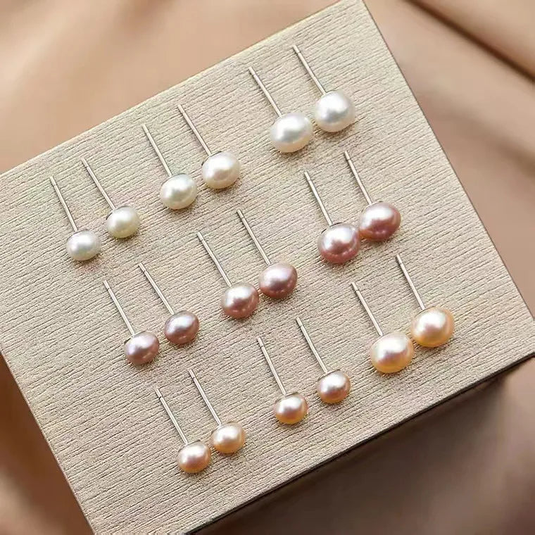 Different Size Natural Freshwater Pearl Stud Earrings 999 Sterling Pure Silver Earrings for Women Jewelry