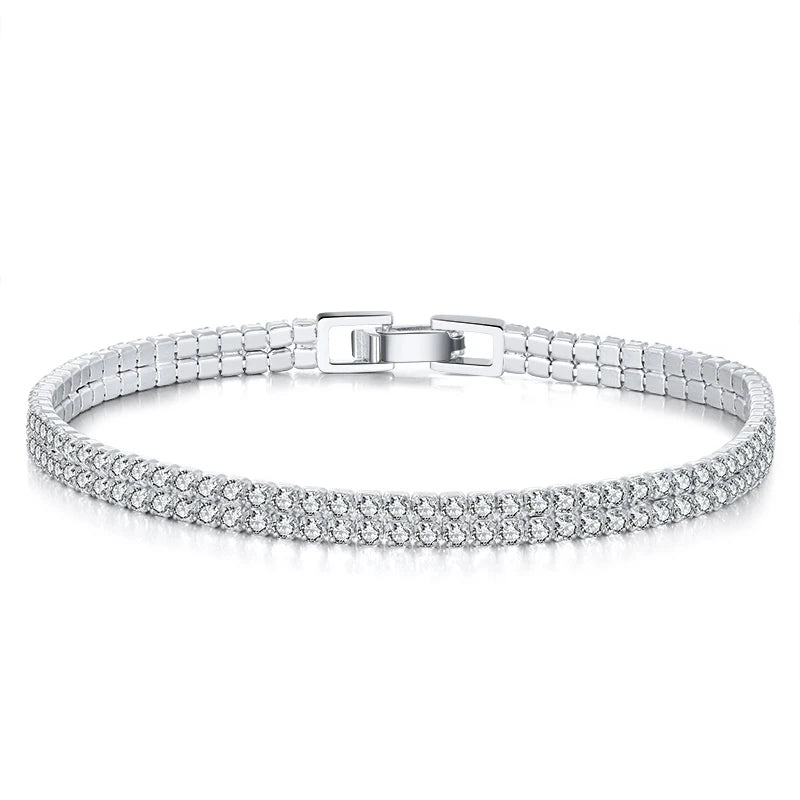 RINNTIN SB118 Women's 4mm Width 6.5 7 7.5 Inches Sparkling 925 Sterling Silver 2 Rows White Cubic Zirconia  Tennis Bracelet
