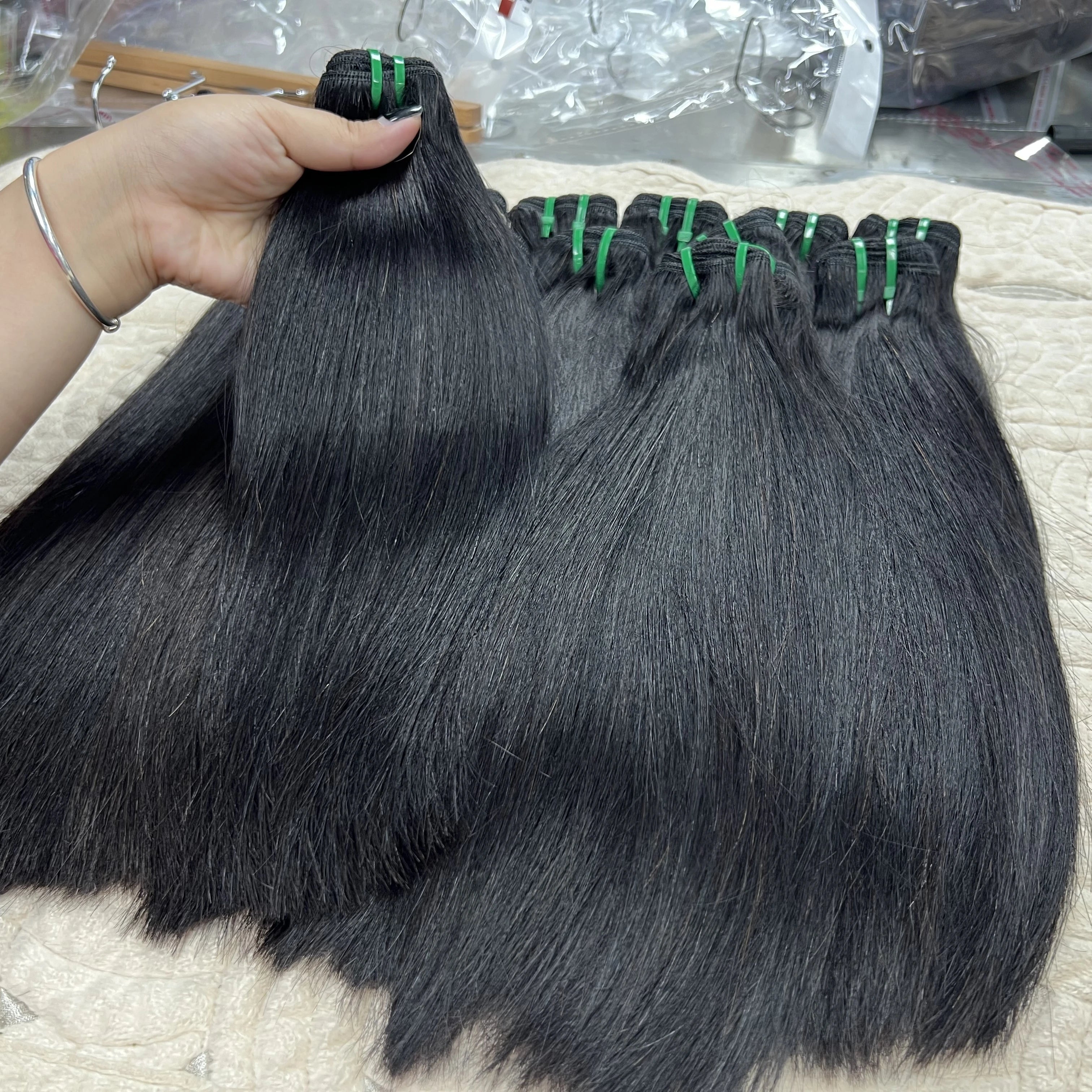 Raw Vietnamese Hair Double Drawn Bone Straight Human Hair Extension Virgin Cuticle Aligned Human Hair Bundle With Closure Set