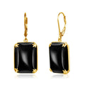 Hot Sale Vintage Gold Plated Sterling Silver Rectangle Gemstone Black Onyx Long Earrings Women Jewelry