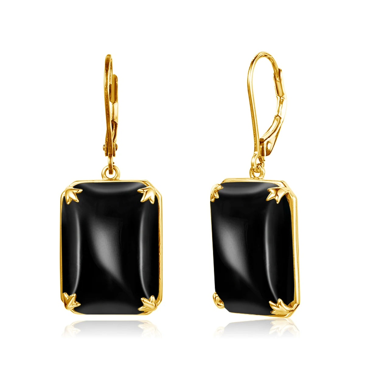 Hot Sale Vintage Gold Plated Sterling Silver Rectangle Gemstone Black Onyx Long Earrings Women Jewelry