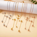Fashion Minimalist Designer Stainless Steel Jewelry Wholesale Rose 18K Gold Plated Bead Tassel Necklace Earings Set for Women