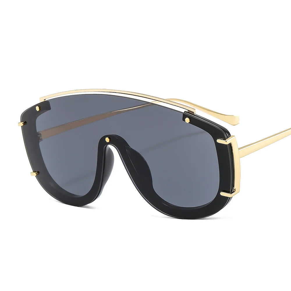 New Women Men Fashion Oversized Frame One-Piece Colorful  Metal Luxury Sport Sunglasses