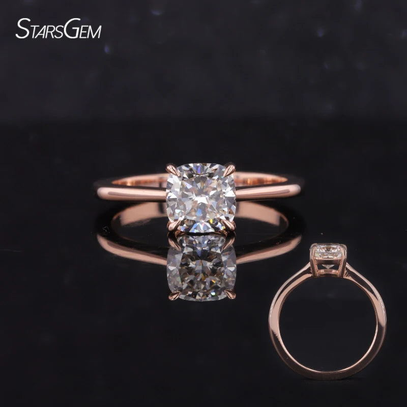Starsgem Custom IGI Certified Jewelry 18k Rose Gold Cushion Cut Lab Grown Diamond Ring