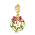 Christmas Bow Garland Pendant with Zircon Charm 925 Sterling Sliver Bead Gold Plated Fit Women Bracelet Necklace Jewelry Gift