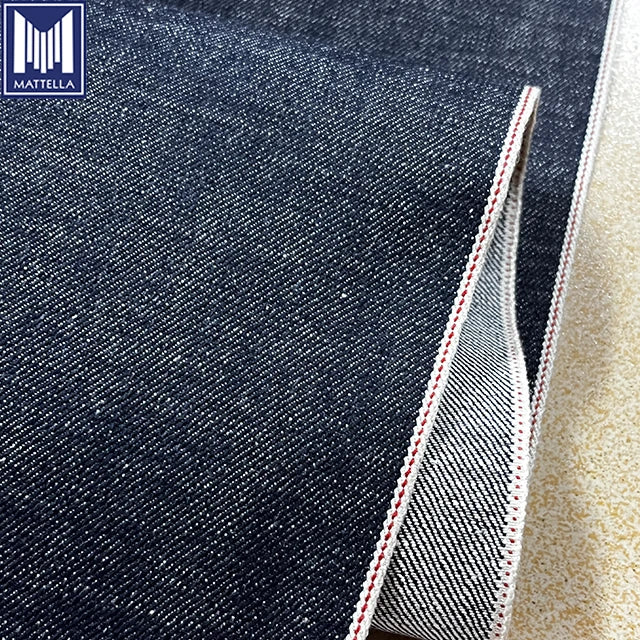 Vintage Narrow Short Loom Twill Woven 100% Cotton 15oz Indigo Rope Dyed Special Orange Selvedge Line Denim Fabric Raw Denim