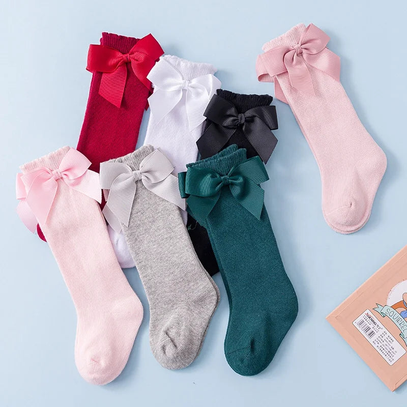 Bow Spanish Style Kids Stockings 0-7 Year Cotton Newborn Toddler Bowknot Party School Knee High Socks