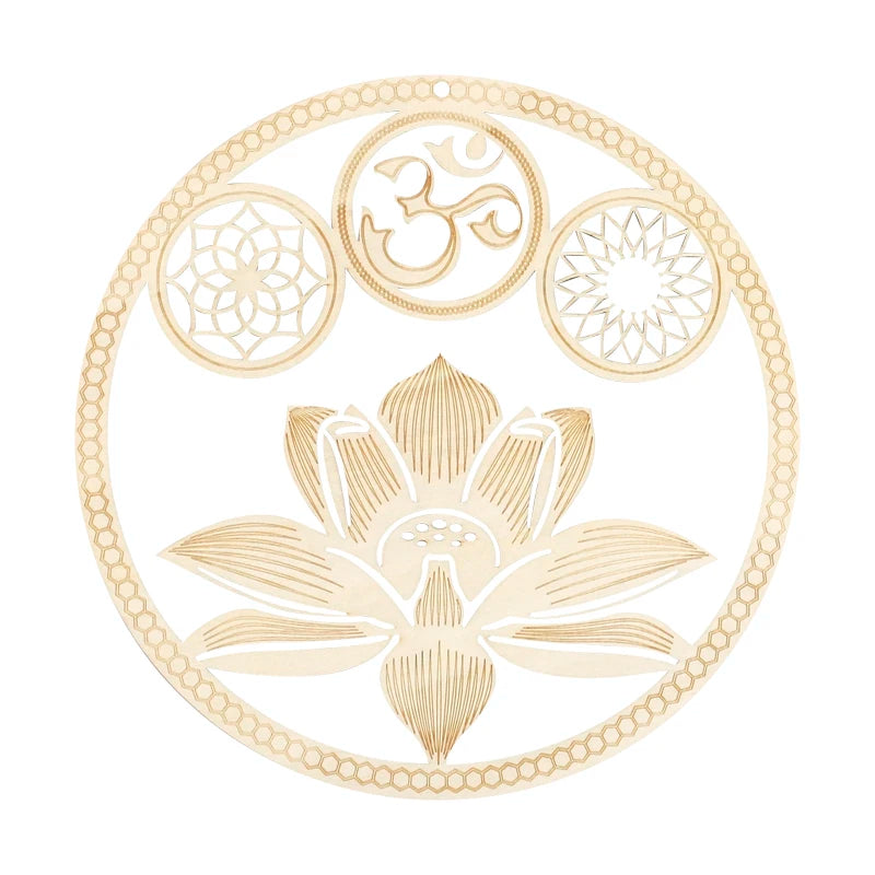 Tailai 8IN Lotus Meditation Chakra Wooden Wall Art Yoga Decor Spiritual Gift Wooden Sacred Geometry Laser Cut Crystal Grid Board