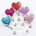 Promotional Festival Party YoYo Nurse Doctor Glitter Bling Heart Star Retractable ID Badge Reel Holder with Swivel Clip