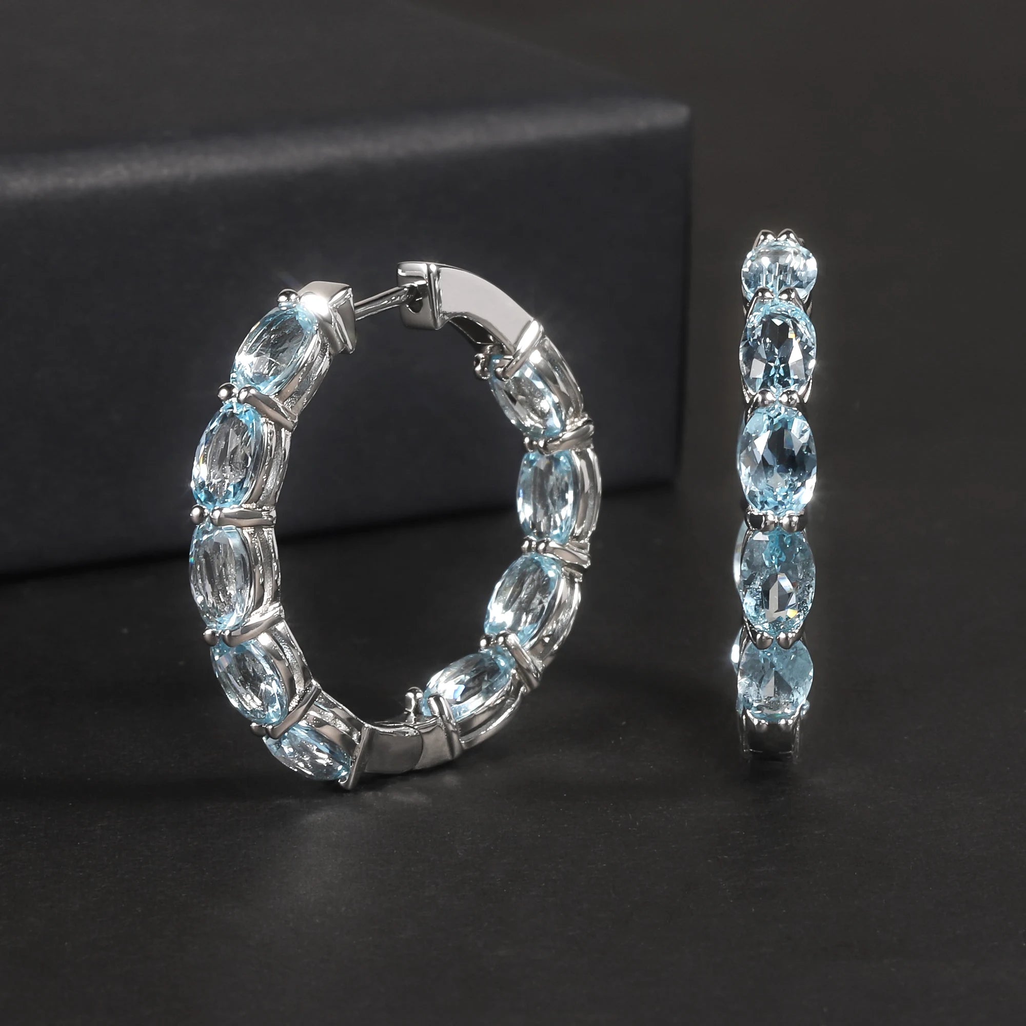 RZ0011 Abiding Custom Fine Jewelry Hoops 4x6mm Natural Topaz Gemstone Waterproof Big Round 925 Sterling Silver Earrings Hoop