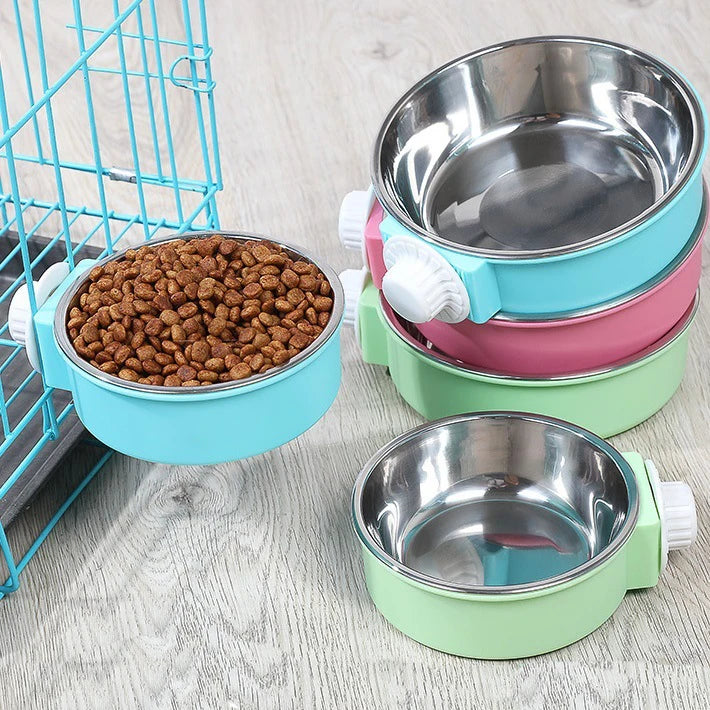 Factory Stock Stainless Steel Metal Feeder Double Cat Pet Dog Bowl Can Be Fixed to the Cage Anti-overturning Hanging Cat Bowl