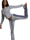 KY Funnel Collar Stripe Side Cropped Zipper Long Sleeve Gym Set Flare Pants 2 Pieces
