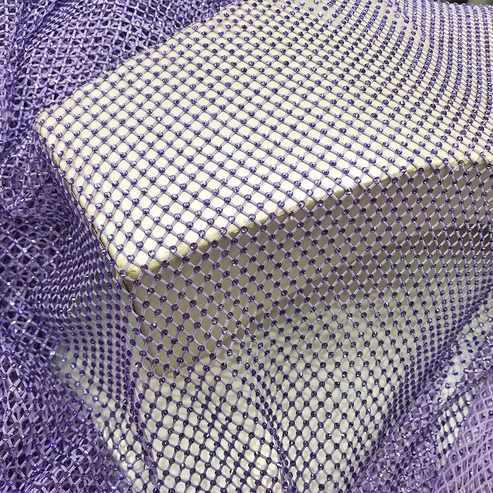 N001 Rhinestone  Violet Mesh Elastic Crystal Glass Rhinestone Net Rhinestone Mesh Fabric