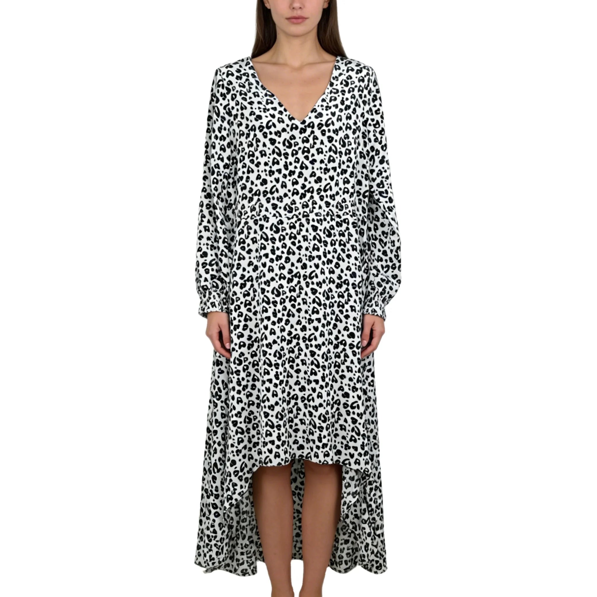 Women's White and Black Simple Casual Loose Maxi Plus Size Summer Long Sleeve Dress for Daily Life