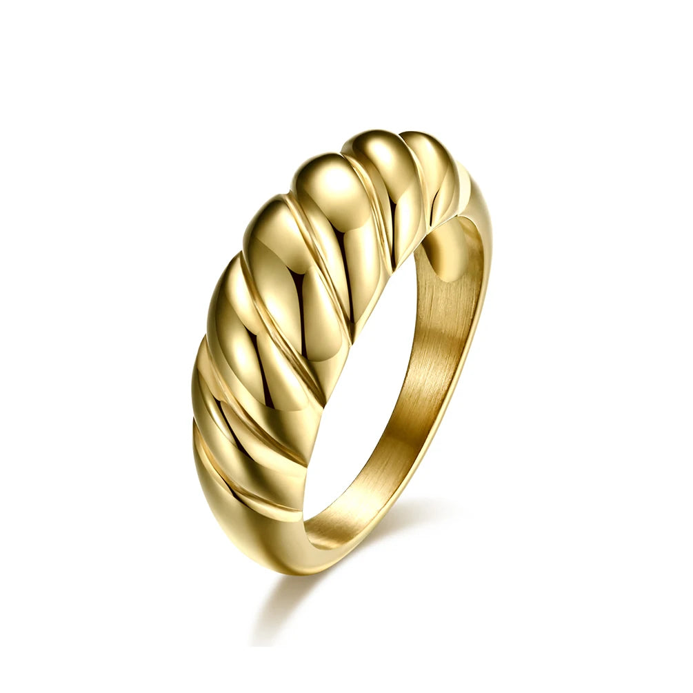 Fashionable French Style Creative Retro Ladies Titanium Steel Casting Gold Twist Dome Wedding Proposal Minimalist Couple Ring