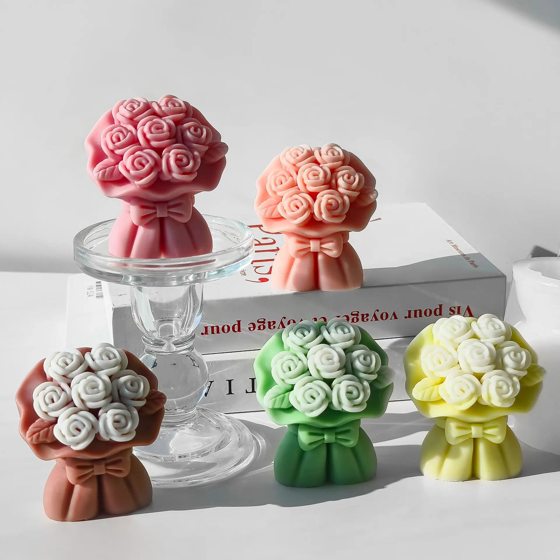3D Valentine's Day Rose Silicone Candle Mold Flower Bouquet Candle Silicone Mold for Candle Making