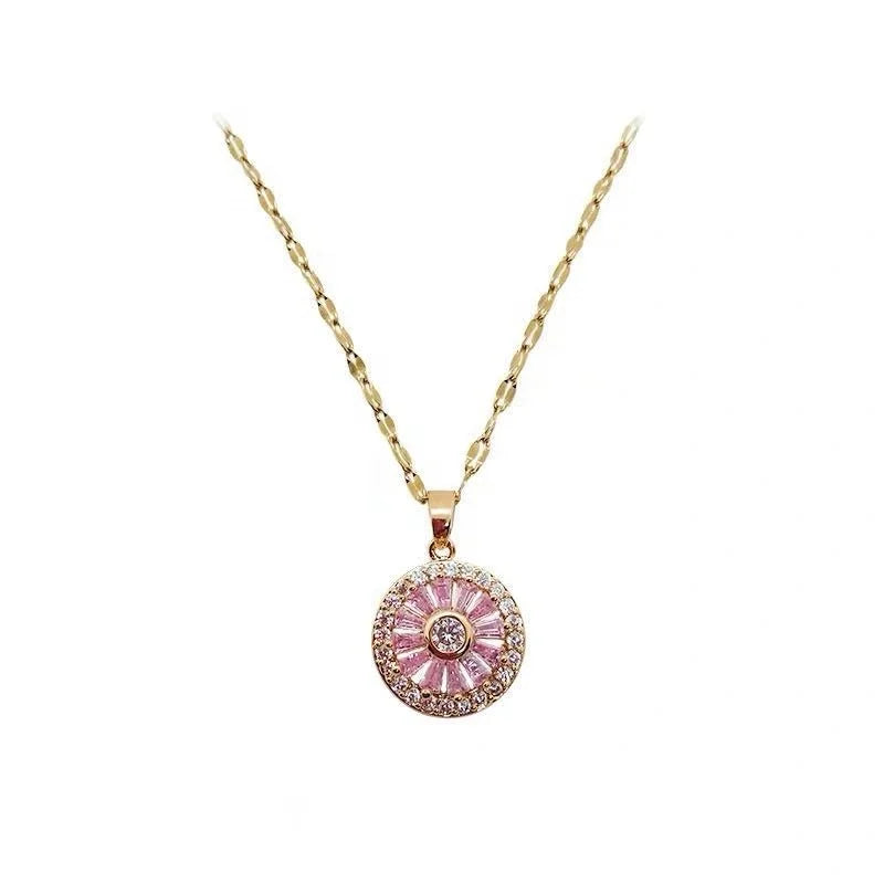 GT 2022 Wholesale Rotatable Diamond Sunflower Pendant Crystal Stainless Steel Necklace for Women
