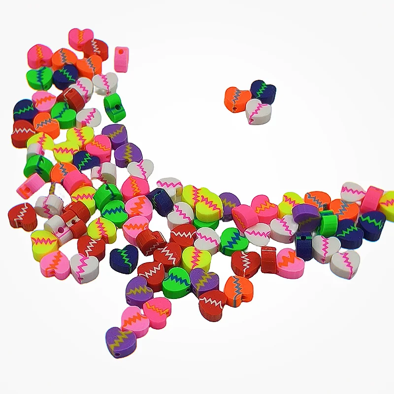 Bulk Lot Handmade Love Heart Polymer Clay Beads DIY Bracelets Necklace Keychain Jewelry Making