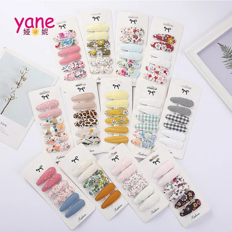 Newest Sweet Hair Clips Set for Girls With Floral Printing Snap Clip Set for Kids