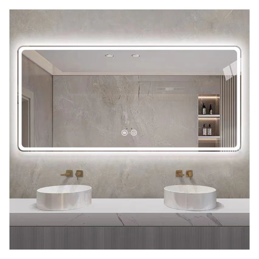 Hotel Anti-fog Touch Screen Sensor Switch Frameless Wall Makeup Vanity Smart LED Bathroom Mirror