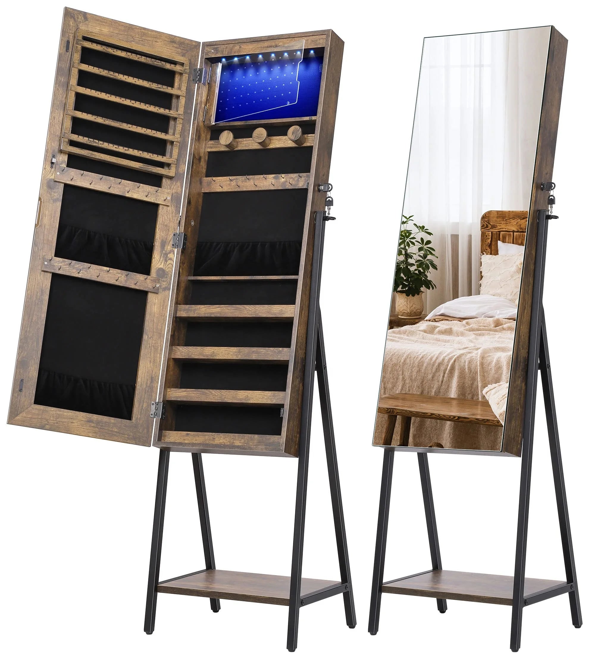 New Arrival Standing Jewelry Mirror Cabinet Full Length Mirror Jewelry Superior Storage Capacity Stand up Mirror Jewelry Armoire
