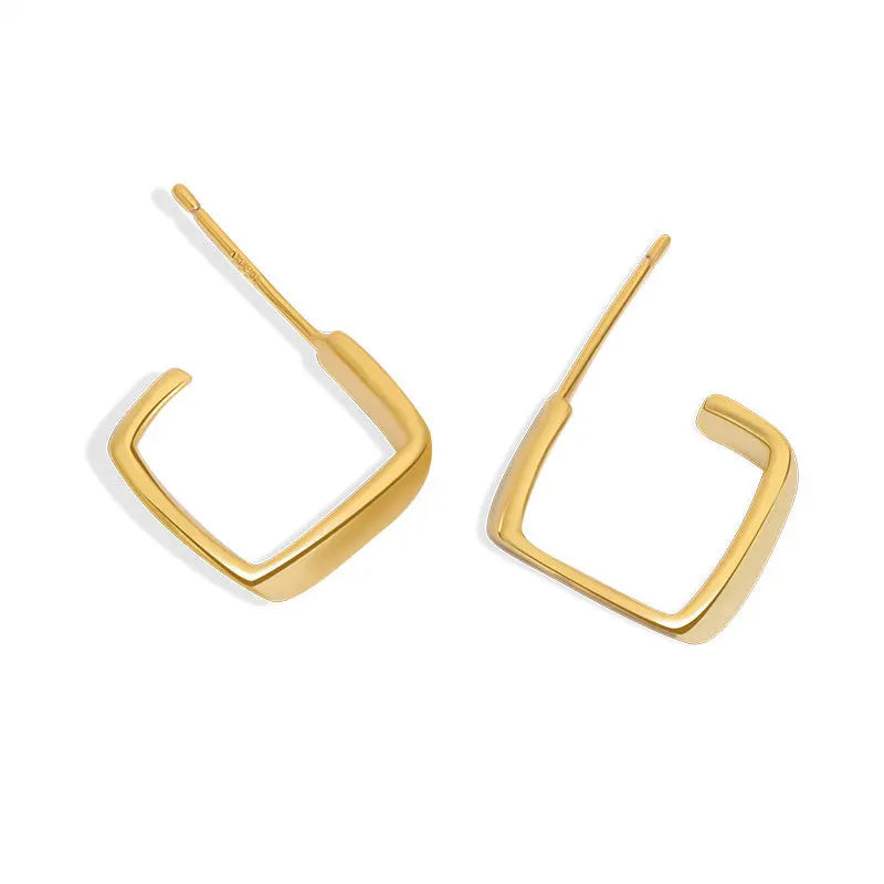 Daidan Square Earring Hoops Gold Plated Geometric Irregular Silver Women Stud Hoop Earrings