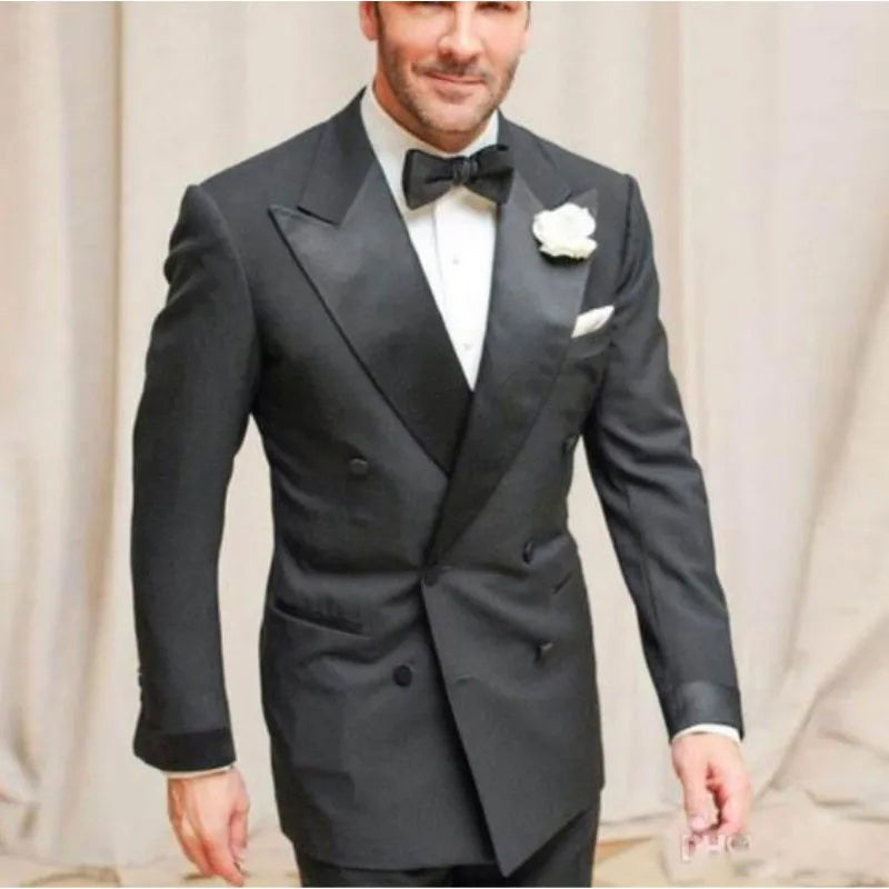 2025 New Arrival Black Groom Tuxedos for Double Breasted Men Suits Slim Fit Wedding Top Lapel 2 Pieces blazer for Man Sets