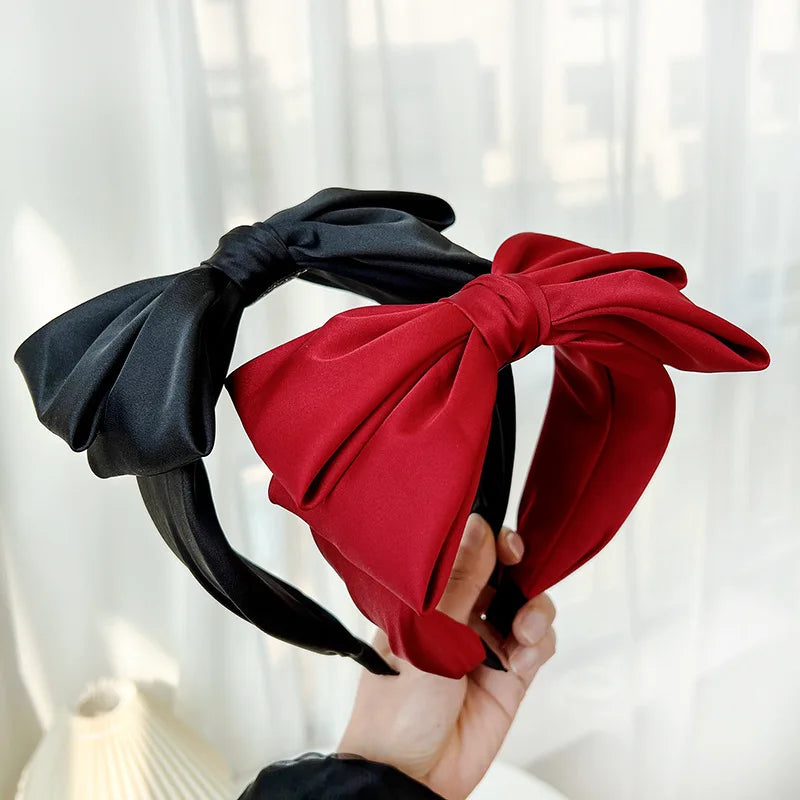 ShangHai Hot Selling Satin Fabric Bow Headband Simple Solid Color Large Bow Headband for Women