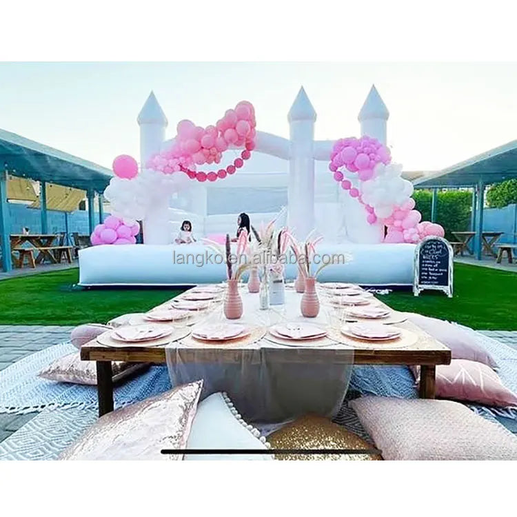 China Supplier White Wedding Inflatable Bounce Castle House Slide with Pool Combo with air Blower