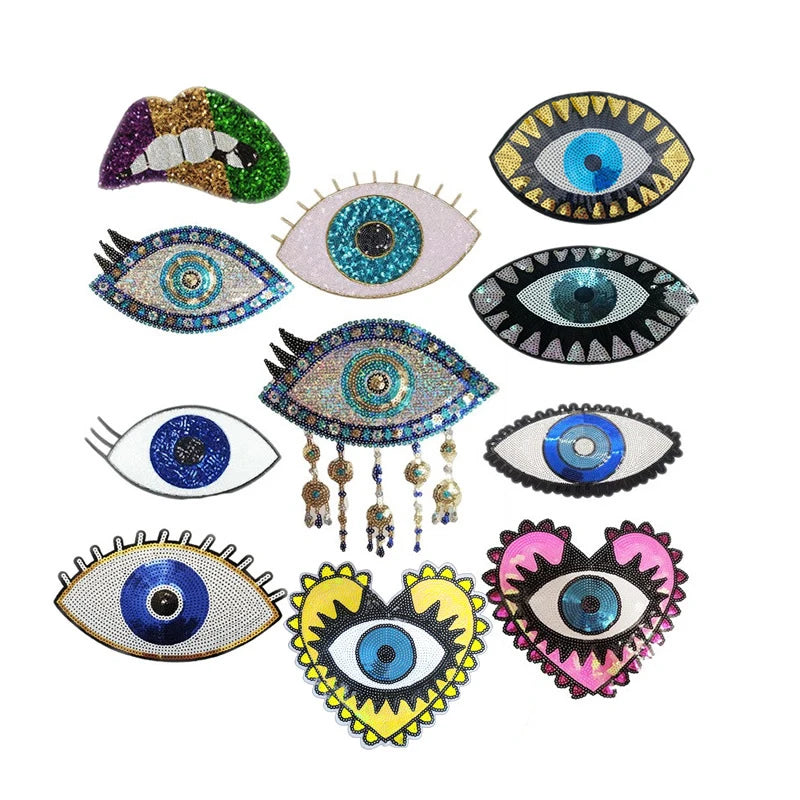 Multi Style Large Evil Eye Iron on Patch Evil Eye Vintage Sequin Patch for Men