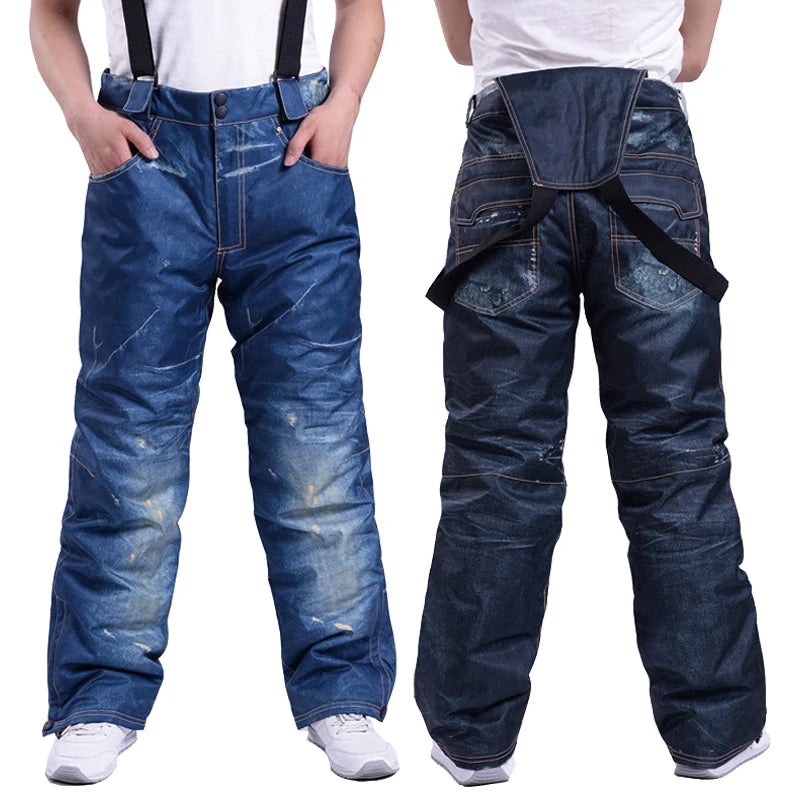 Men's Ski Snowboard Pants Suspenders Denim -Tex Waterproof Windproof Breathable Plus Size Warm Snow Trousers