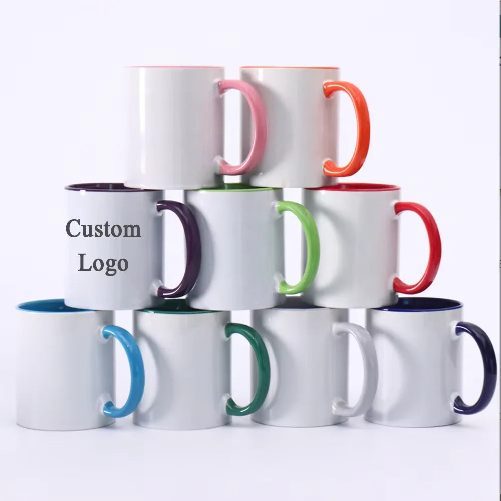 Custom 11 Ounce Ceramic Mug with Red Colors Inside and Handle Heat Press Sublimation Porcelain Mugs Supplier Ideal for Printing