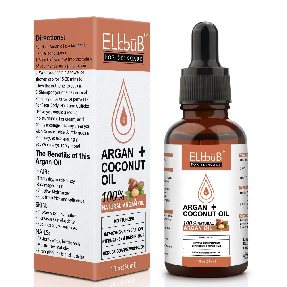 ELbbuB Wholesale Pure Natural Organic Alcohol Free Hair Skin Body Care Coconut Argan Oil